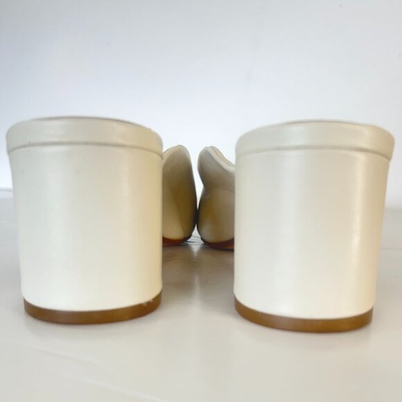 Sz 7.5 Aldo Brerwen White Leather Square Toe Block Heel Slip On Mule Shoes - Picture 9 of 15